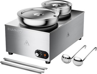 20qt 2-in-1 Electric Soup Warmer and Steam Table Food Warmer, 1200W Stainless Steel Bain Marie Pot, 86~185°F Adjustable Temp, Commercial Soup Kettle f