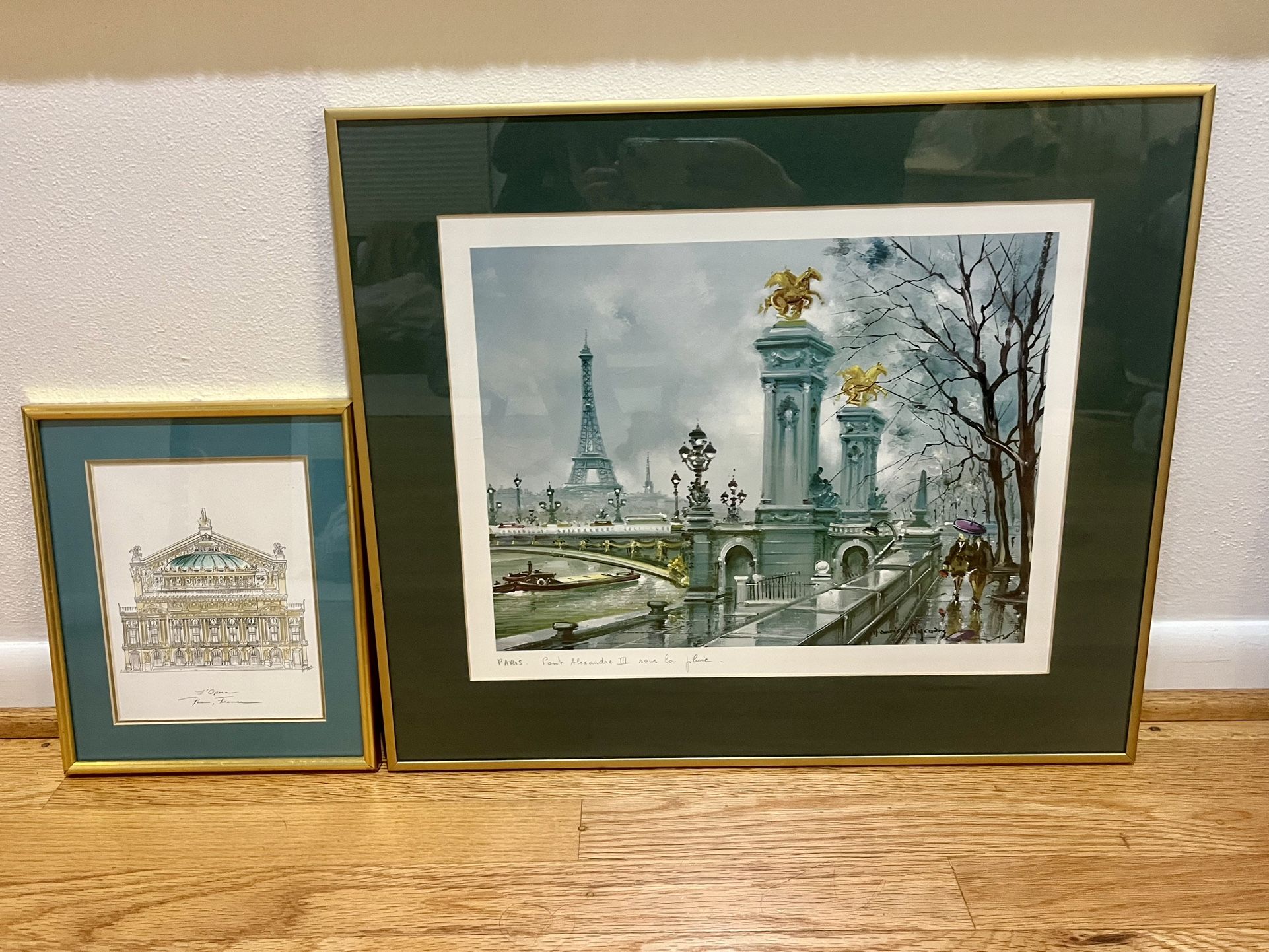 Set Pair Of Paris France Paintings With Gold Frame