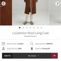 Lululemon long wool jacket