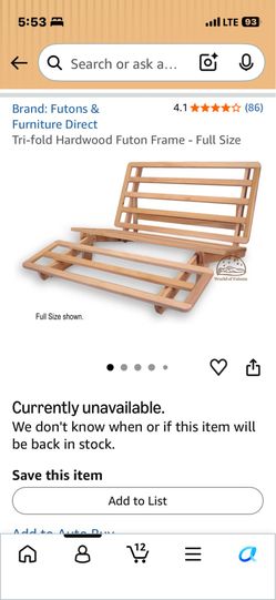 Free Queen Size Trifold Futon Frame