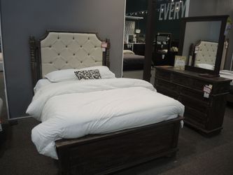 Post & Beam Queen Tufted Panel Bed - Upholstered Headboard, Charcoal Wood Frame