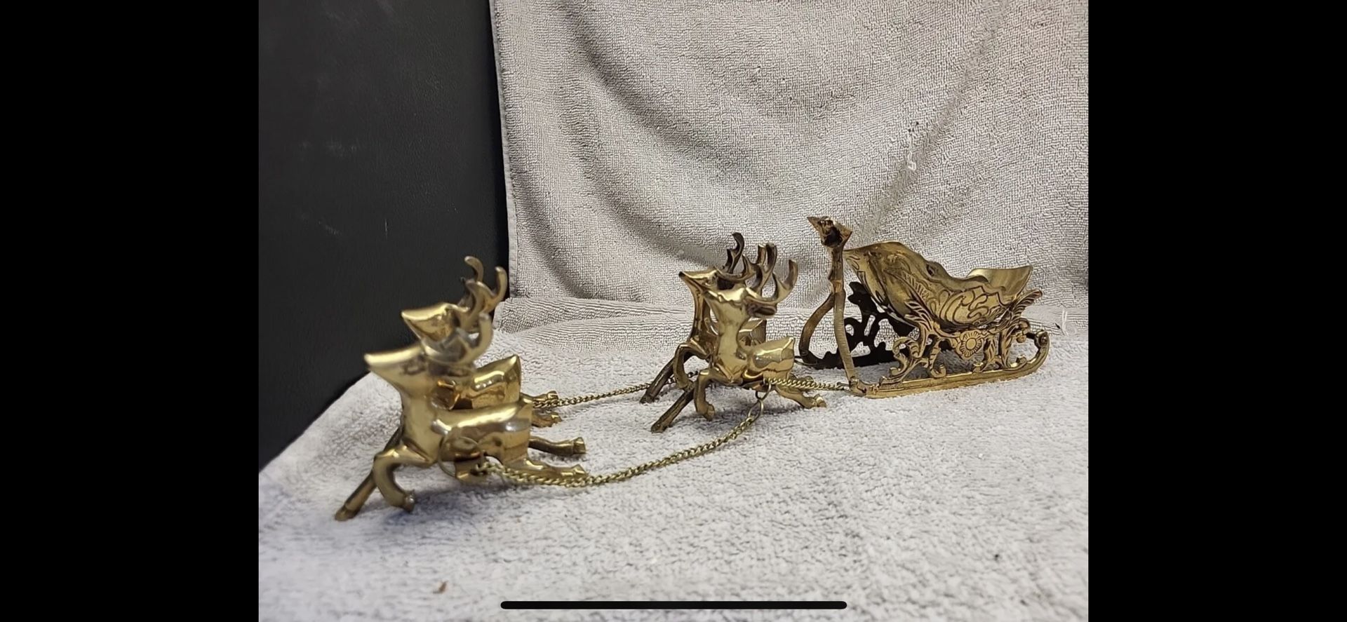 Vintage Solid Brass Christmas Sleigh Reindeer