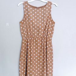 J. Crew Factory Tan White Polka  Dot Sleeveless Summer Sundress (Size 4) (Pick up🛒 In Bellevue) *Check out my other Posts 🎁