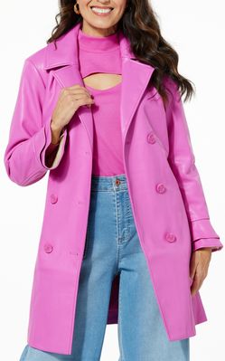 “Colleen Lopez” Woman’s Pink Faux Leather Coat With Ruffle Cuffs. Size- XL
