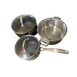 Set of 3 Stainless Steel Pots with Glass Lids