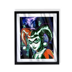 custom harley quinn art piece on black frame