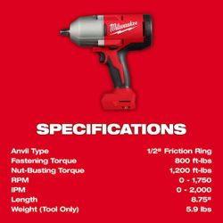 Milwaukee 2666-20 M18 Brushless 1/2" High Torque Impact Wrench
