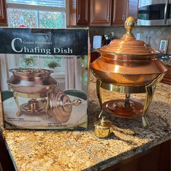 Vintage Copper Hammered Chafing Dish 
