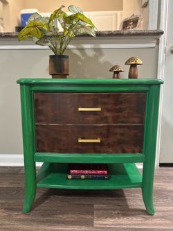 Painted Green Two-Drawer Nightstand with Open Shelf