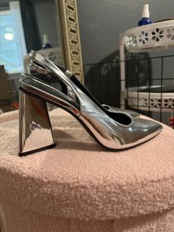 metallic silver heels