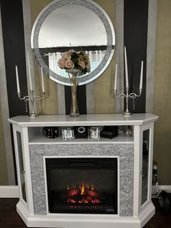 electric fireplace and mirror