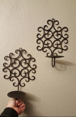 2 pc metal candle holder wall art sconce decor