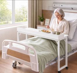 Overbed Table with Wheels, 16" D x 71" W x 41" H Mobile Bed Desk
Queen Full Size Mobile Computer Desk with eavy Duty Metal Leg, Standing Laptop Cart,