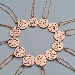 Zodiac Necklace Rose Gold – All 12 Signs, Stainless Steel