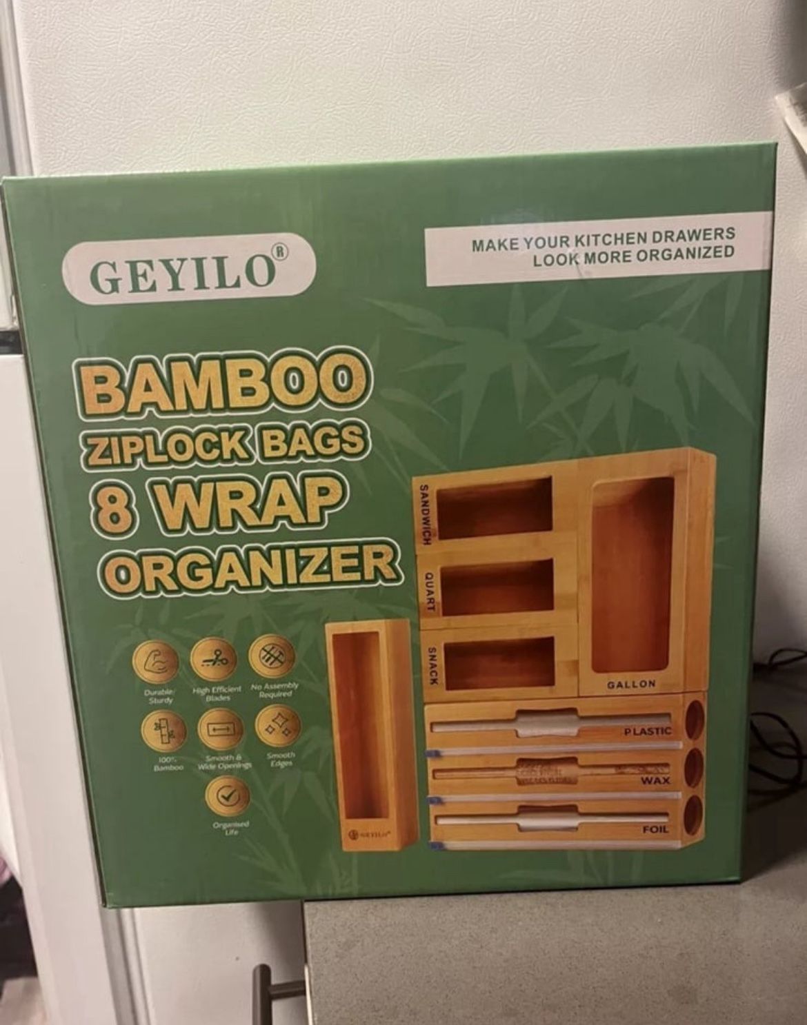GEYILO, 8 in 1 Bamboo Ziplock Bags 8 Wrap Organizer,