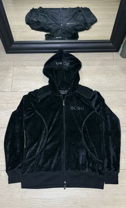 Y2K 2000s BCBG Rhinestone Velvet Track Suit Zip Up Hooded Jacket