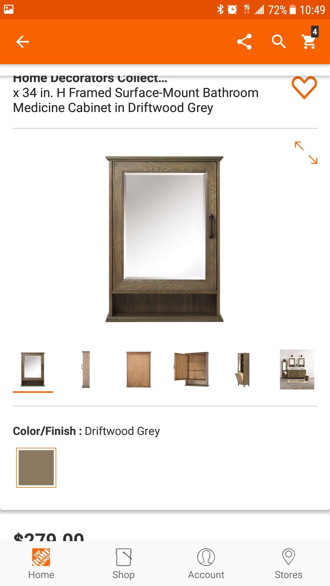 Home Decorators Collection Walden 24 in. W x 34 in. H Framed Surface-Mount Bathroom Medicine Cabinet in Driftwood Grey