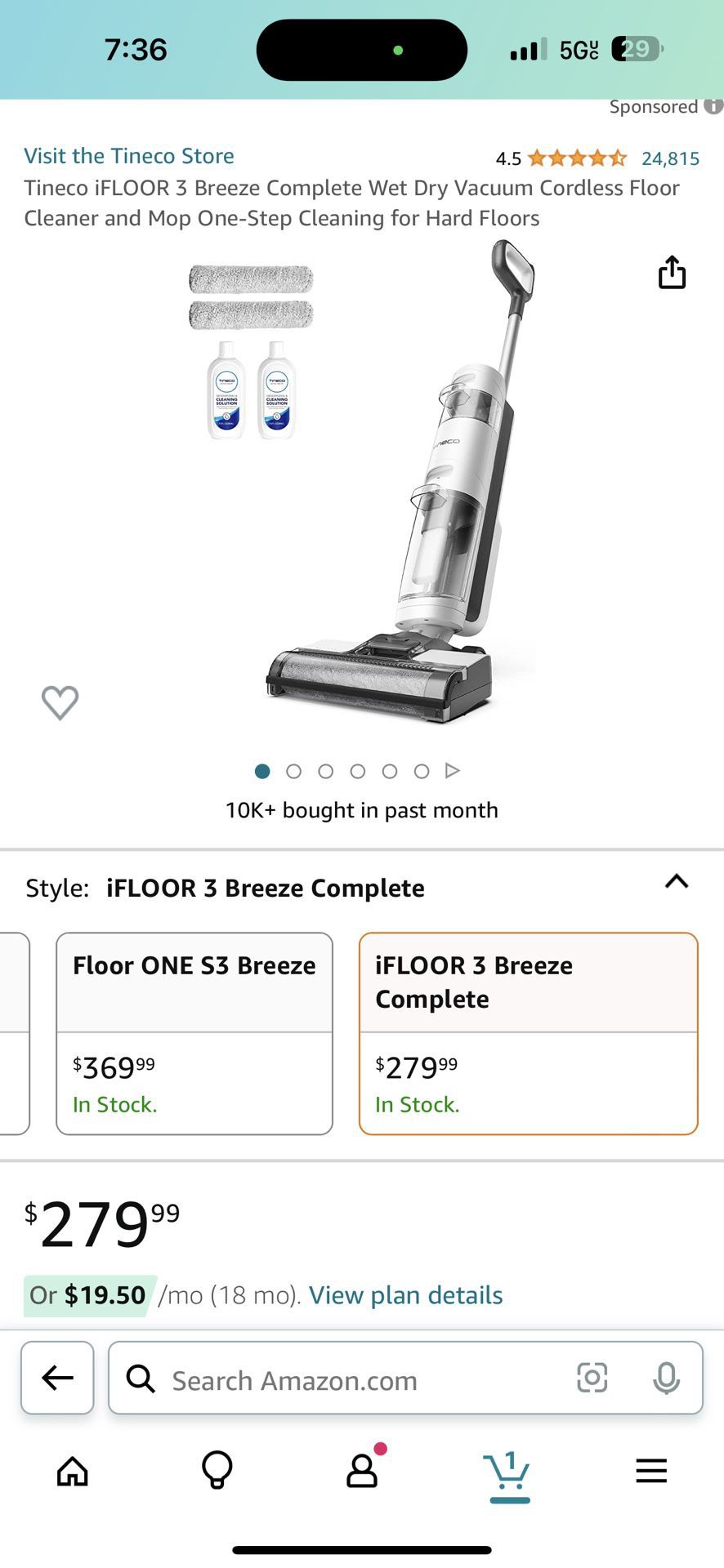 Tineco iFloor 3 Breeze Complete Compact Cordless Vacuum And Cleaner New In  Box. for Sale in Santa Ana, CA - OfferUp
