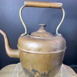 Antique  Copper & Brass Gooseneck Tea Kettle Pot