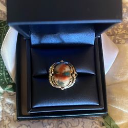 Silver Oyster Copper Turquoise Ring Sz 8