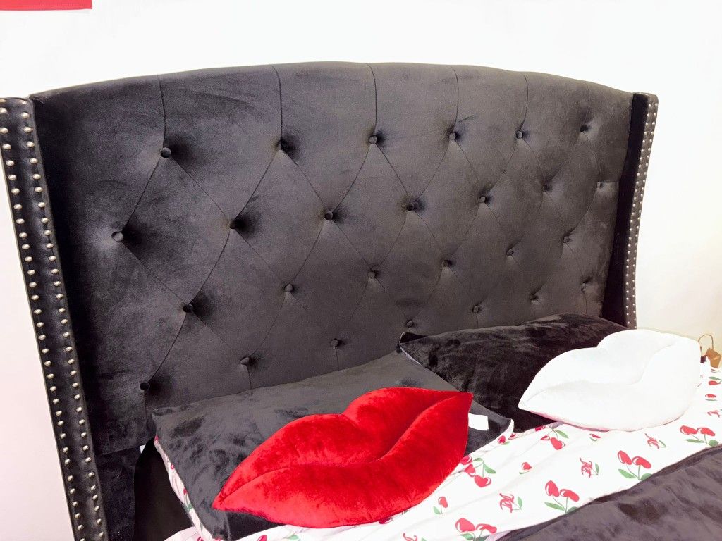 Black Velvet Queen Size Bed Frame