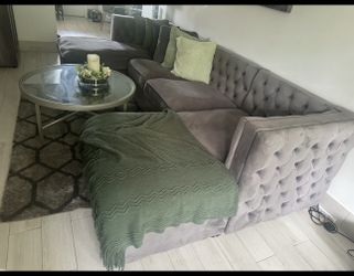 Sectional U Shape Gray Velvet