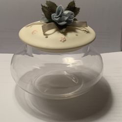 Glass Trinket Container With Ceramic Flowered Lid 