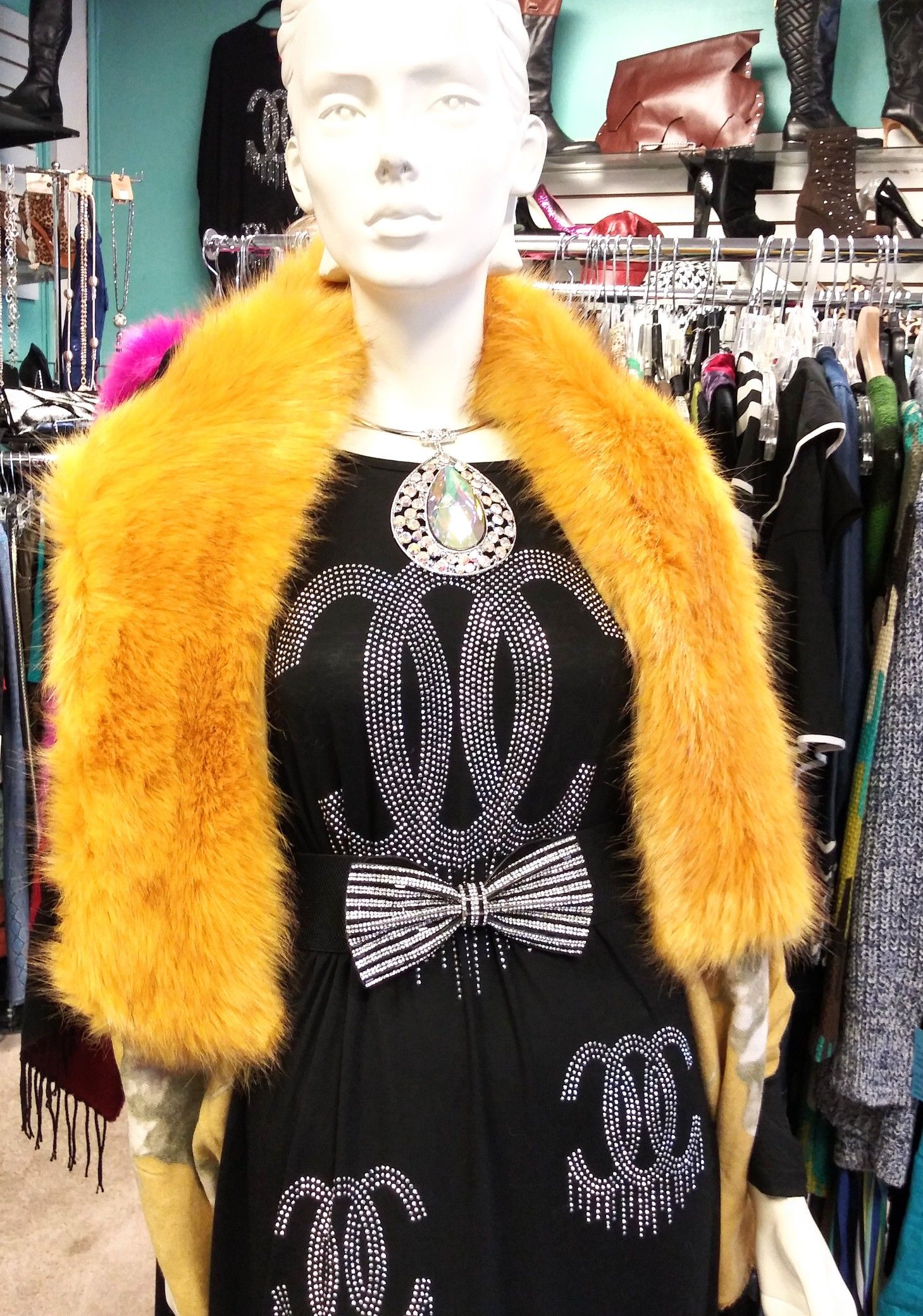 Yellow fur jacket Size small