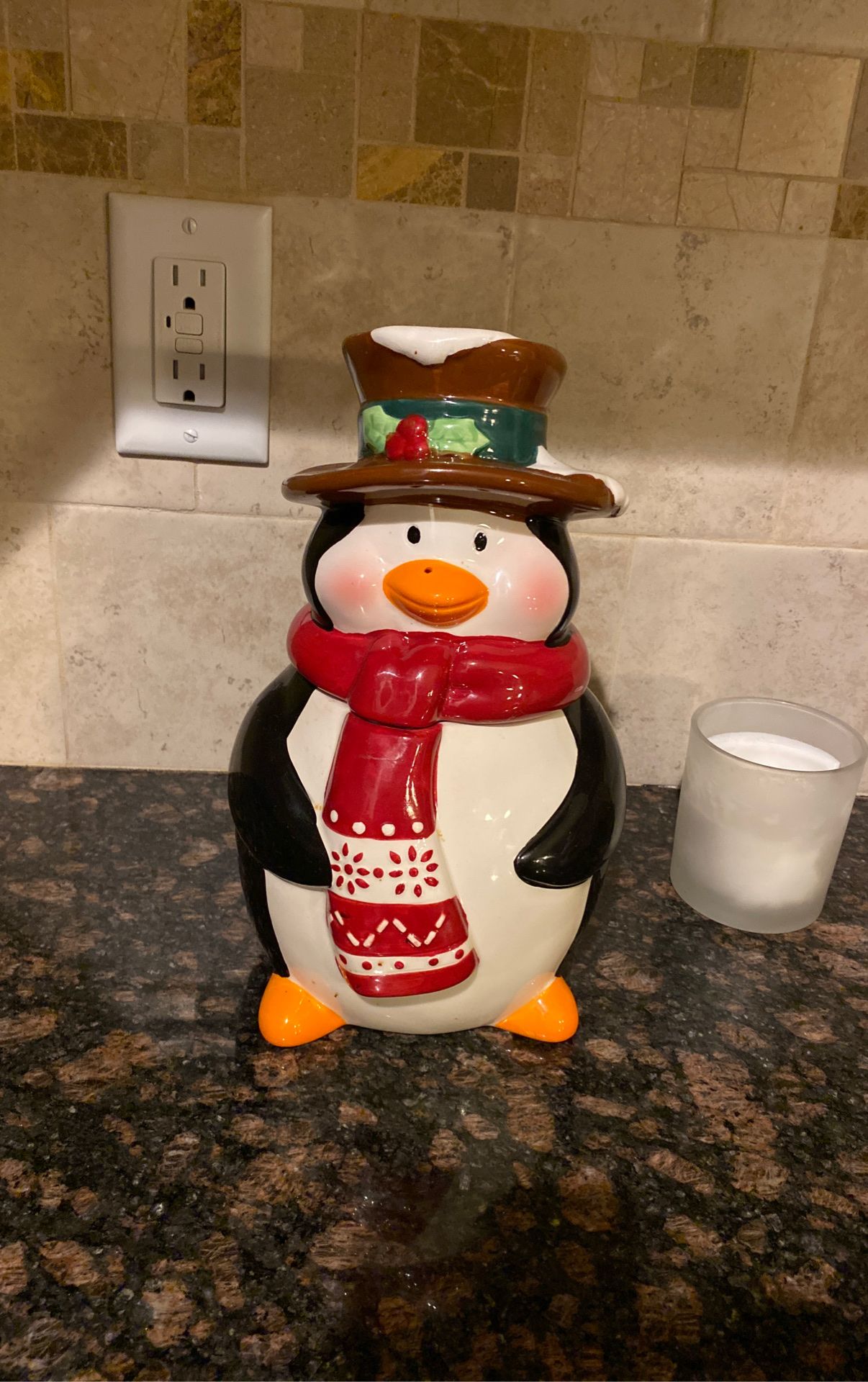 Christmas penguin cookie Jar
