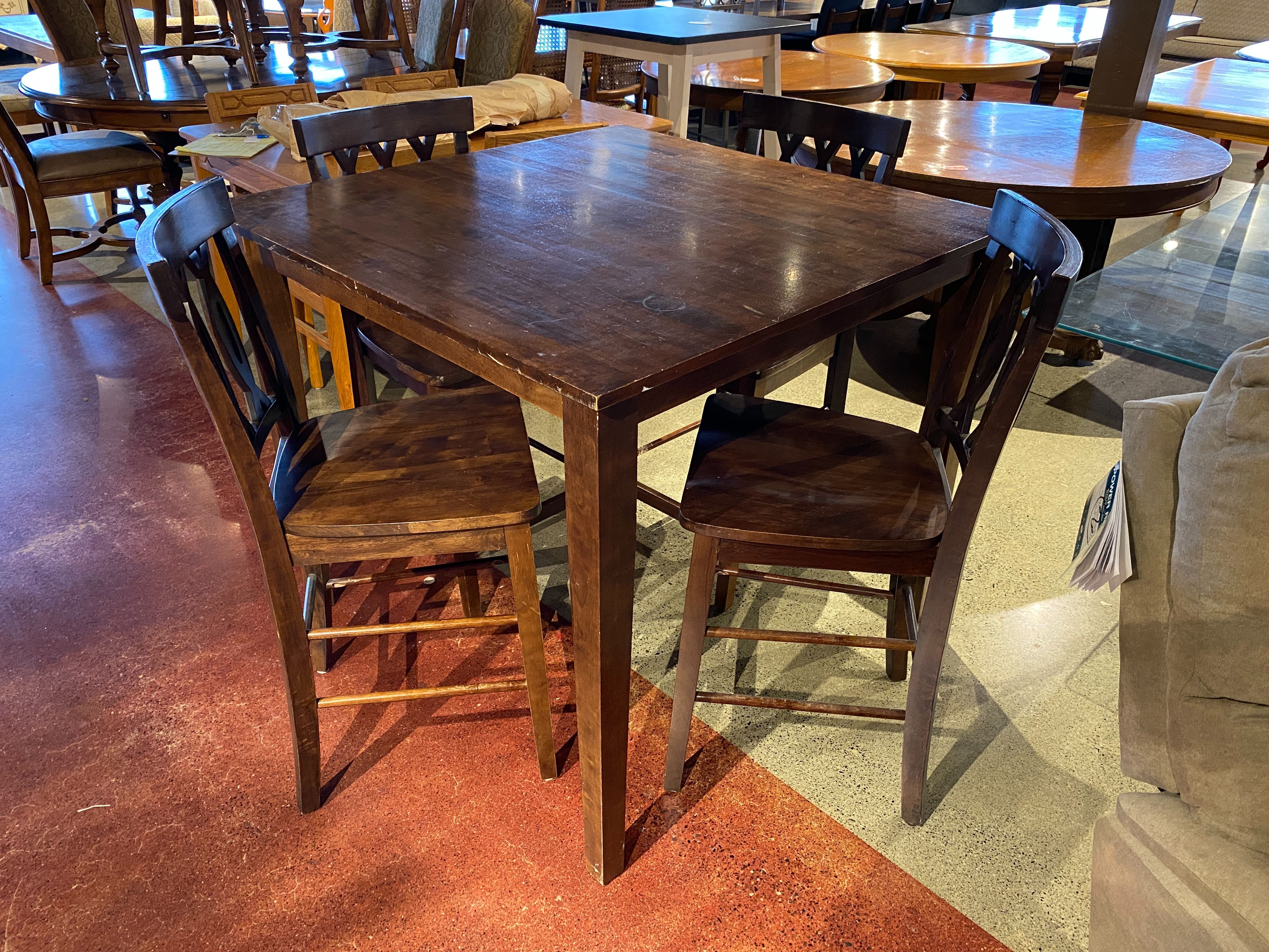 Bar Height Square Dining Table with Four Chairs