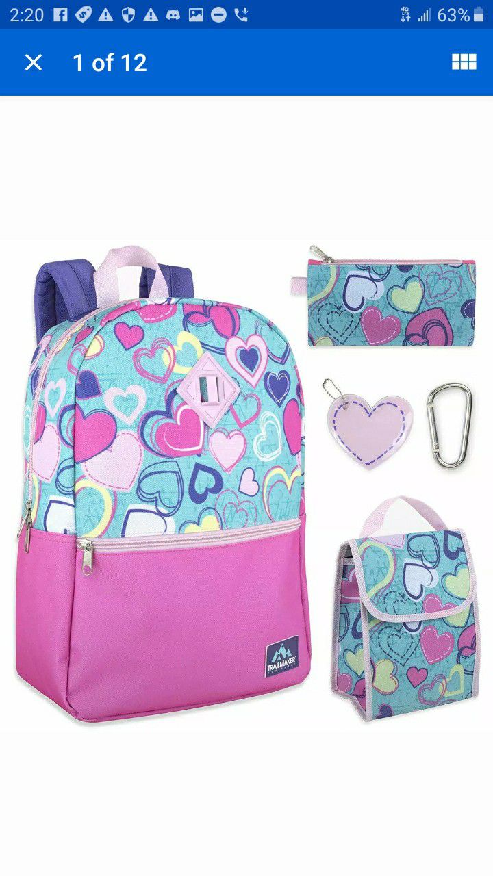 Trailmaker 5 in 1 Full Size Character School Backpack and Lunch Bag Set For Girls