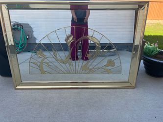 Vintage Art Deco/ Hollywood Regency Gold Etched Mirror – Gold Frame- 53.5”x 36”