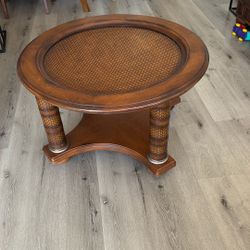 Wood And Leather Center Table
