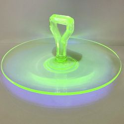 Gorgeous Vintage Round Green Uranium Glass Tidbit Tray 10”
