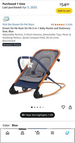 Dream On Me Rock On Me 2-in-1 Baby Rocker and Stationary Seat,