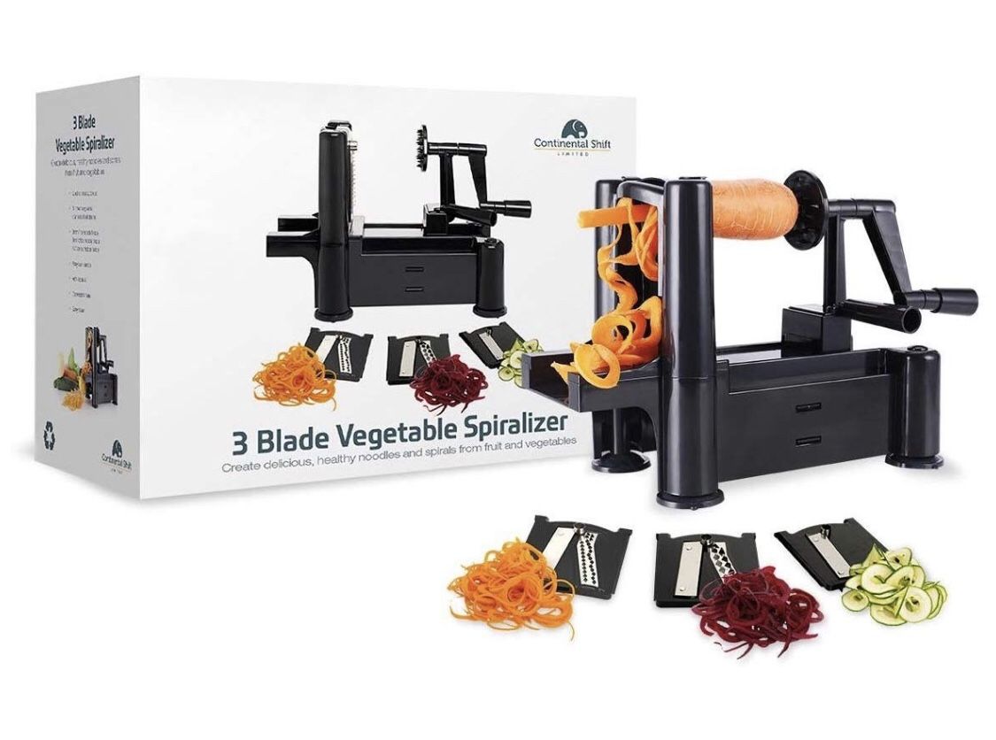 Continental Shift - Smartest Black 3-Blade Zoodler Spiralizer Vegetable Slicer - Veggie Pasta, Noodle, Spaghetti Maker - for Low Carb Paleo Gluten-Fr
