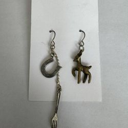 Horseshoe, Fork, & Deer Charm Earrings