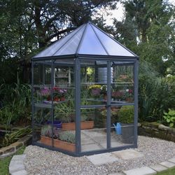 Palram - Canopia Oasis Hexagonal Walk-In Hobby Polycarbonate Aluminum Frame Greenhouse Outdoor Living Structure - Gray