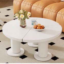 Cream Style 39.4 in. White Round MDF Coffee Table with 3 Thick Legs Sleek Round Edges for Living Room