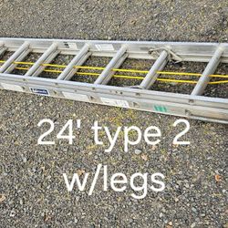 24 ft Louisville aluminum ladder-typr 2(225#)-w/spring loaded legs 