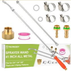 Tecreddy Replacement Sprayer Wand, 41 INCH All Metal Pump Spray Wand With Stainless Steel Extension Tubes, 1/4" 3/8" Brass Barbs & 3/4" Garden Hose Jo