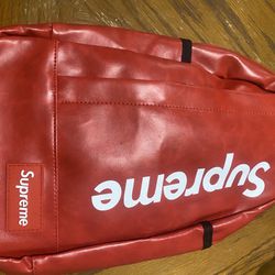 Supreme Red Leather Book Bag