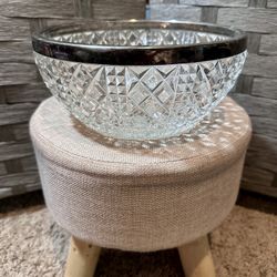 Early 1900’s Cut Crystal Bowl with Silver Rim