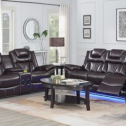 Power Reclining Sofa And Loveseat Led Speakers 