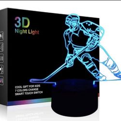 Hockey Player 3D Lamp Night Lights for Kids 7 LED Color Changing Touch Table Des