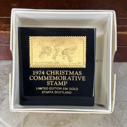 1974 Christmas Commemorative Stamp Limited Edition 23k Gold Staffa Scotland Rare