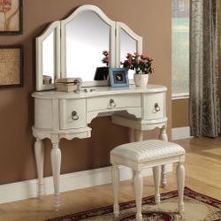 Brand New 3 PC White Oak Vanity Desk Set