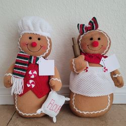 Home Decor Lot of 2 Gingerbread Plush Man & Women Baker Boy & Rolling Pin Girl