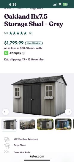  11x7.5 Storage Shed - Grey