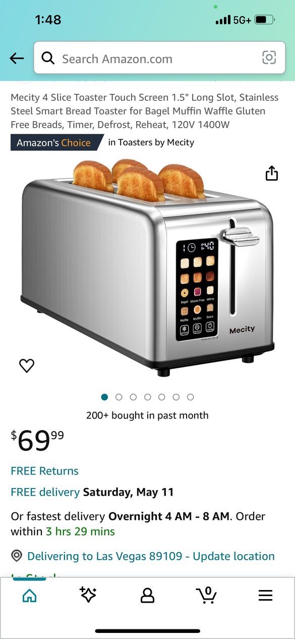 Mecity 4 Slice Toaster Touch Screen 1.5" Long Slot, Stainless Steel Smart Bread Toaster for Bagel Muffin Waffle Gluten Free Breads, Timer, Defrost, Re